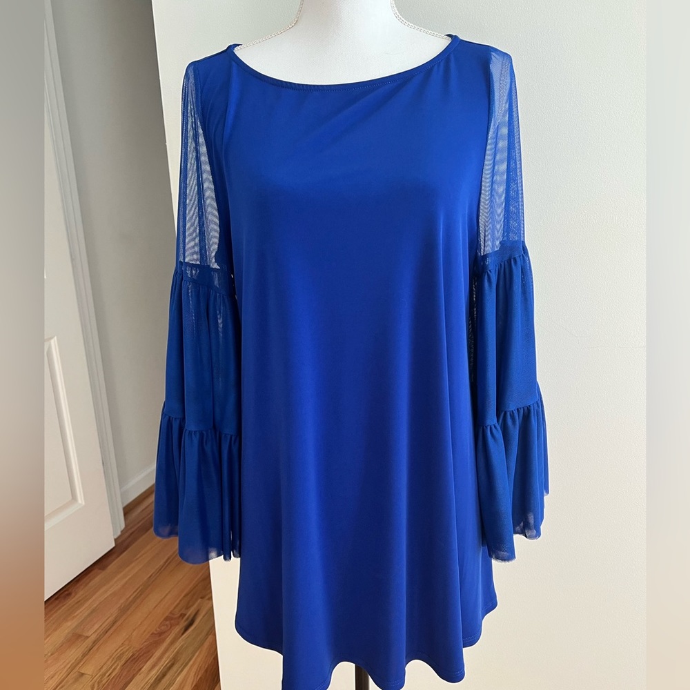 Women’s size M BoHo style, gem tone blue full sleeve, designer blouse